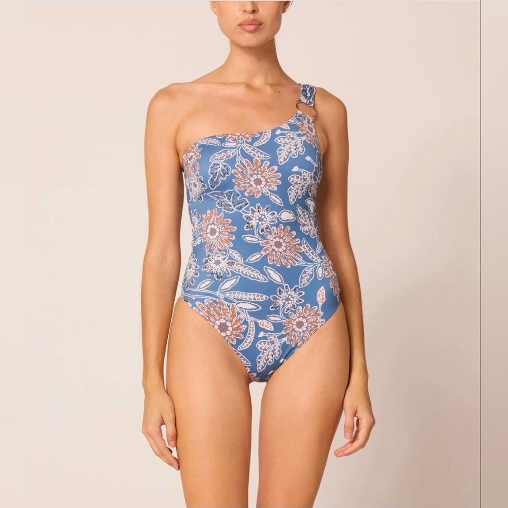 NWT! Cleobella, Maya One-Shoulder One Piece, Blue Floral, Size Small